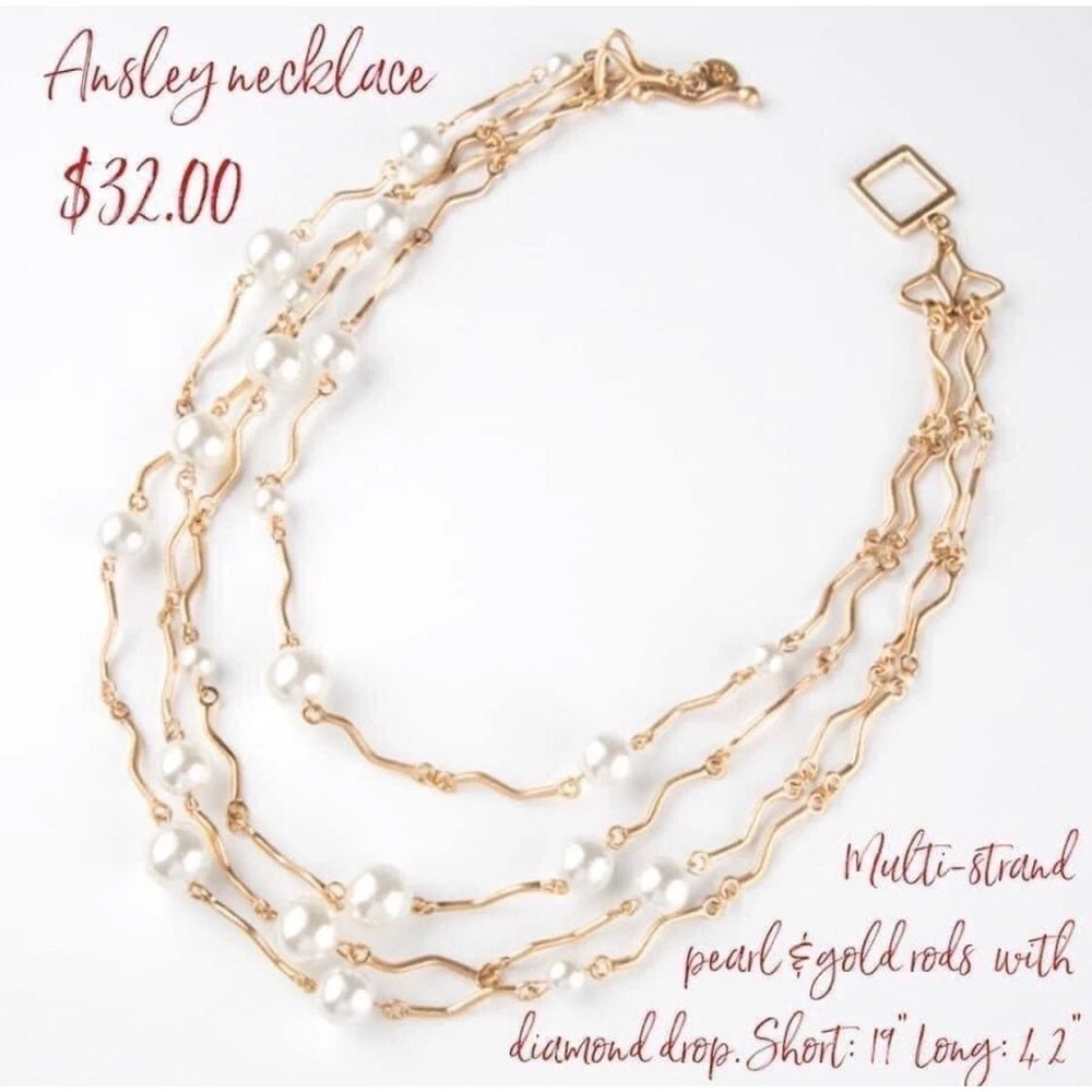 Plunder Ansley Multi-Strand Pearl and Gold Rod Statement Necklace‎